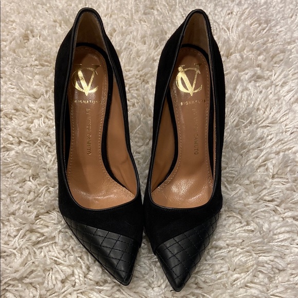 Vince Camuto Black Stiletto Heels with Suede Finish - Picture 1 of 8